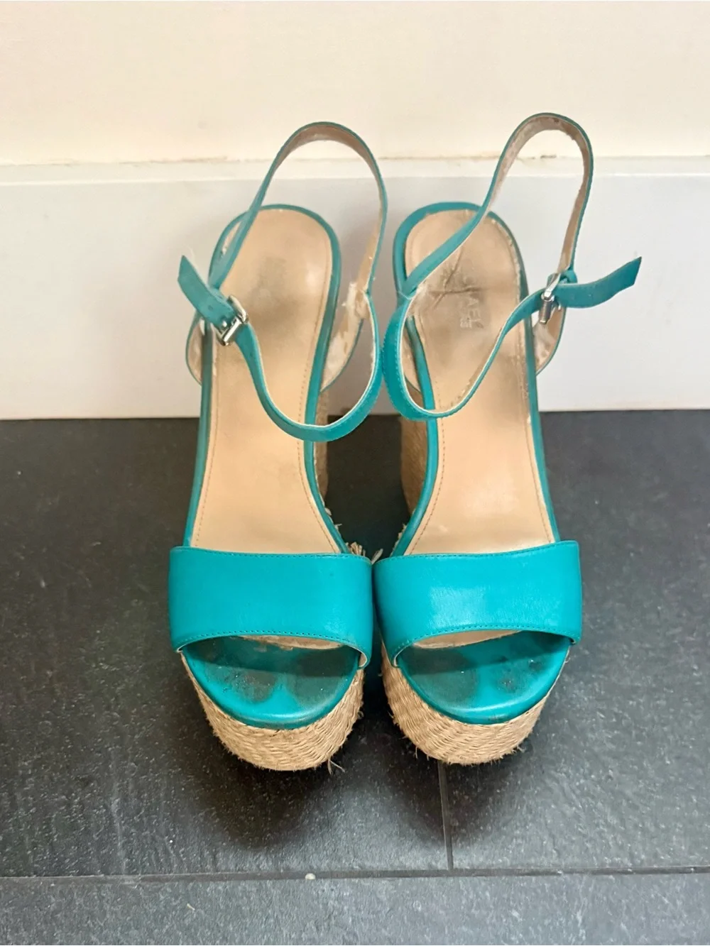 Michael Kors Teal Platform Espadrille Wedge Sandals